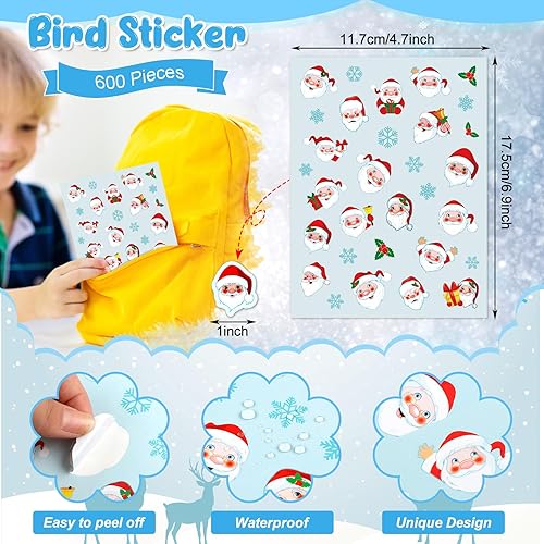 Miniatura 2 de 600 calcomanías de Navidad de Papá Noel, muñeco de nieve, copos de nieve deslumbrantes para niños, luces coloridas, pan de jengibre, hombres,