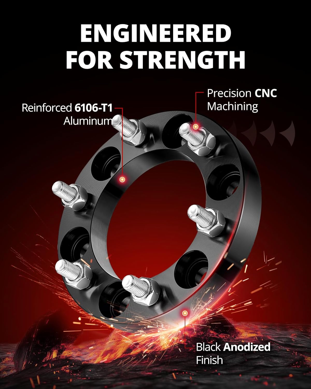 EVIL ENERGY 6x5.5 Wheel Spacers 2 inch Compatible with Tacoma 1995-2023, 6x139.7 mm 6 Lugs 108 mm Hub Bore M12x1.5 Studs Black, Not Hubcentric - Image 5