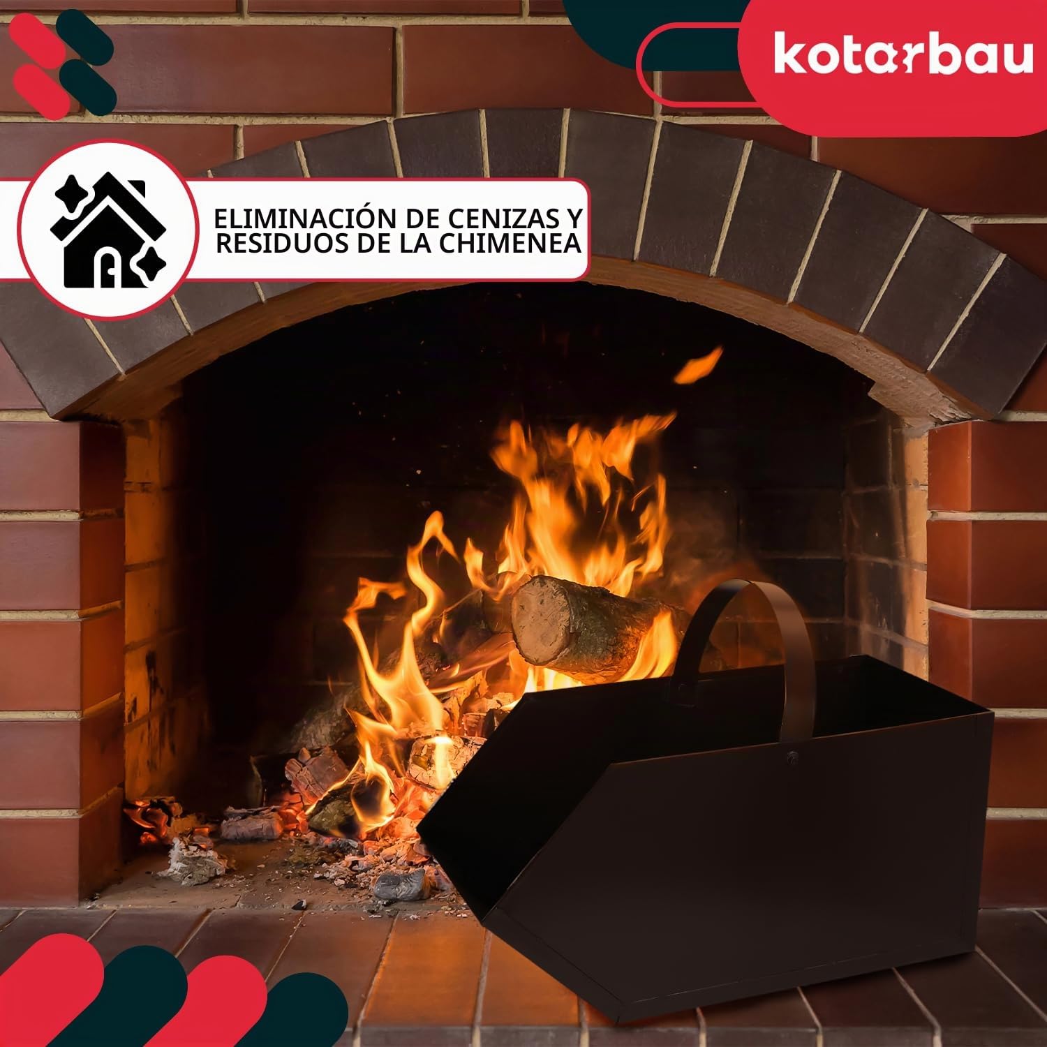 KOTARBAU® Caja para cenizas, Recipiente con asa, Accesorio de chimenea, Ideal para transportar ceniza, leña o carbón, Cubo, Bandeja, Ideal para estufa, chimenea, barbacoa, Acero, Marrón