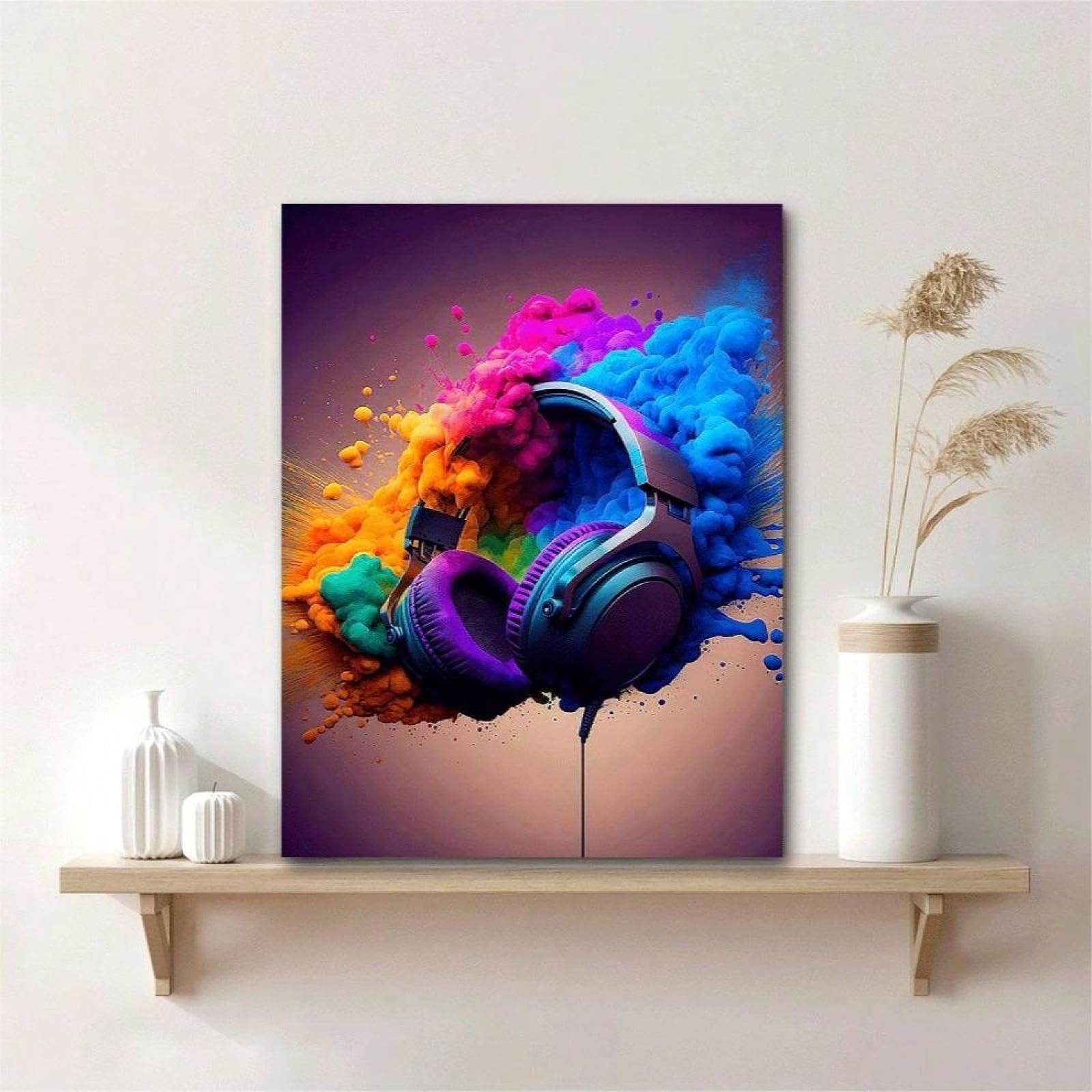 Póster de lienzo con arte mural de videojuegos colorido y moderno, póster de pared con imagen de auriculares para habitación de niños, sala de estar, dormitorio, 100x150cm con marco negro