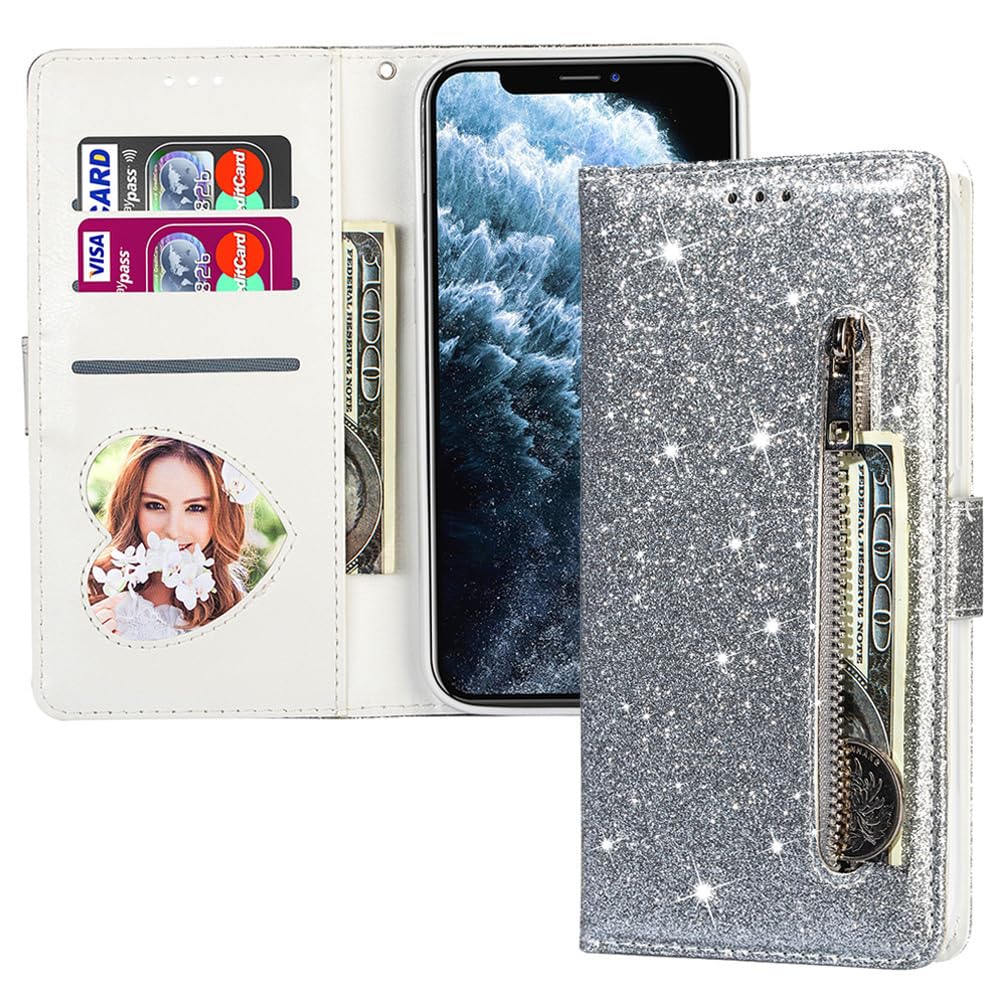 EuoDuo Custodia Libro Compatibile con Xiaomi 13 Pro 5G Glitter Cover Portafoglio Magnetica Antiurto con Slot per Schede Brillantini Donna Ragazza Accessori di Cellulari Viola