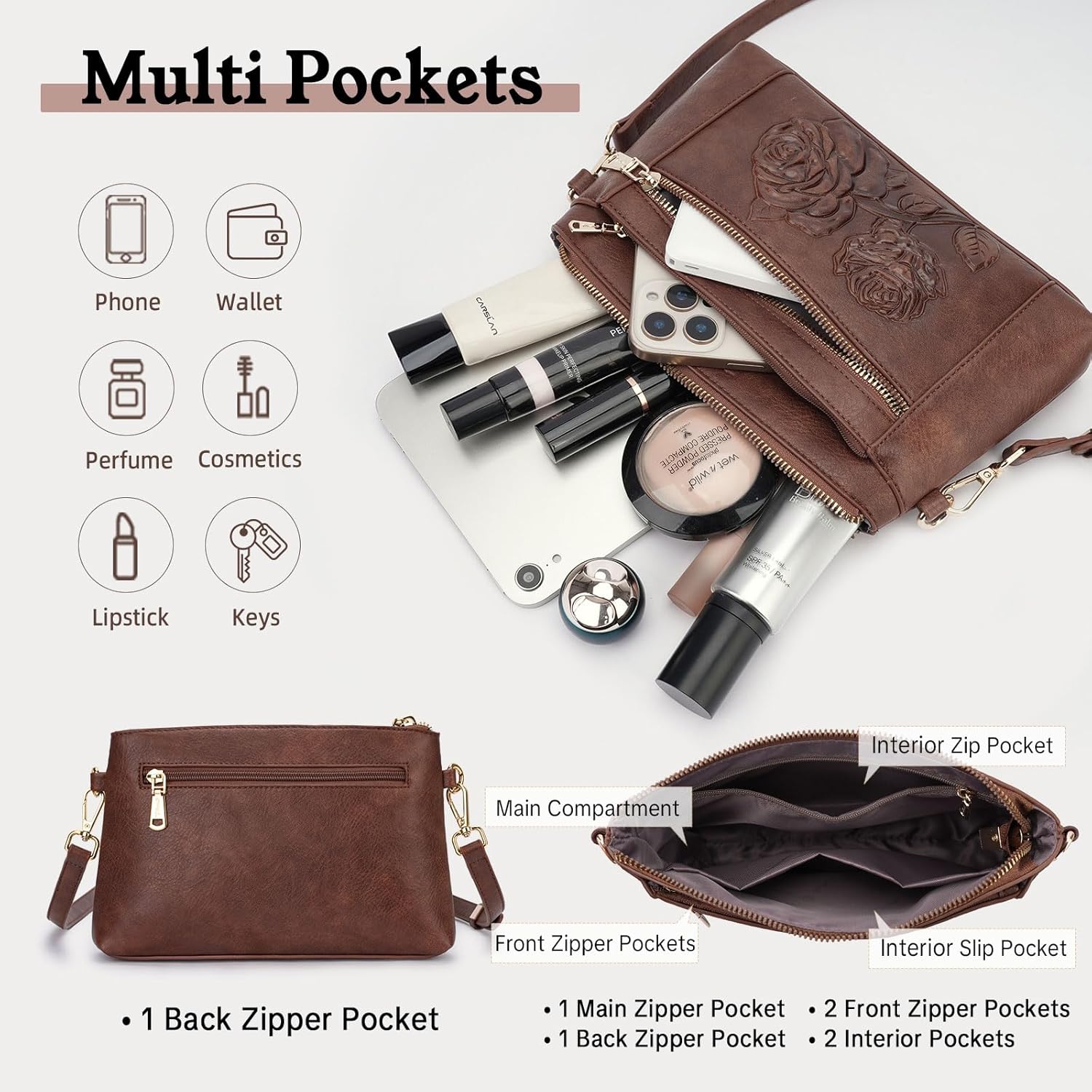 Small Crossbody Bags for Women,Vegan Leather Cell Phone Purse Embossed Clutch Purse with Shoulder and Wrist Strap | Breathable Material, Adjustable Strap, Multi-Pockets, Detachable Strap - Image 4