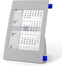 Truento 3-Month Desk Calendar for 2 Years (2026 & 2027) - with Twist Mechanism - Grey/Blue