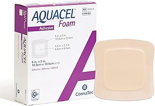 AQUACEL Foam 5"x5" Wound Dressing with Silicone Gel Adhesive, Waterproof, Flexible, Medical Grade with Hydrofiber Technology, Sterile, Square, 10ct Box