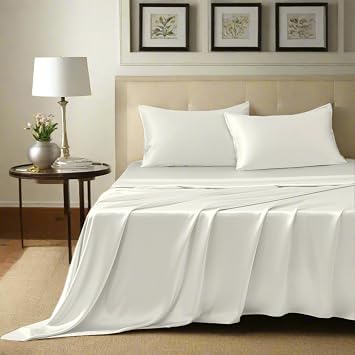 Mulberry Park 100% Pure Mulberry Silk 4-Piece Sheet Set - 19 Momme, Grade 6A - Oeko-TEX Certified - Ivory, Queen