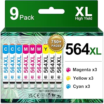 9-Pack 564XL Color Ink Cartridges for HP 564 XL 3X C/M/Y | 564 Color Ink Use for HP DeskJet 3520 3522 Photosmart 7520 6520 5520 5510 7525 6525 6515 5514 7510 OfficeJet 4620 Printers