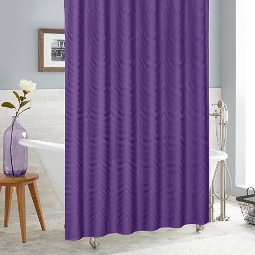 Miniatura 3 de MitoVilla Cortina de ducha de tela de gofre morada, cortinas de ducha modernas con textura de gofre para decoración de baño de lujo, cortina de