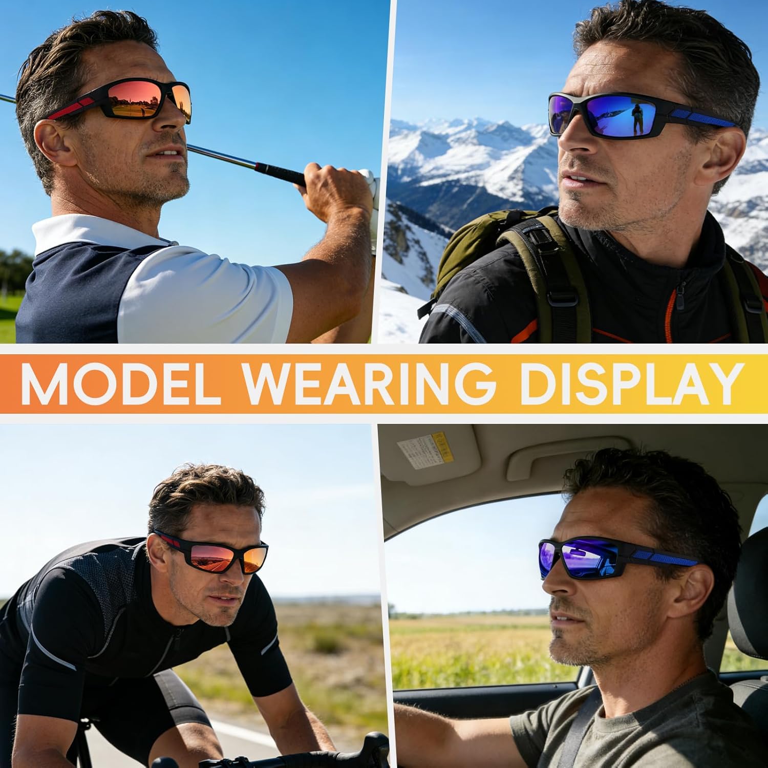 2 Pack Polarized Sports Sunglasses for Men TR90 Wrap Around UV Protection for Running Driving Fishing Cycling