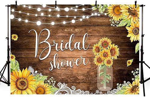 MEHOFOND Telón de fondo de fotos de girasol de 8 x 6 pies, tablero de madera rústica, tira de luces retro de encaje para otoño, retrato de boda,