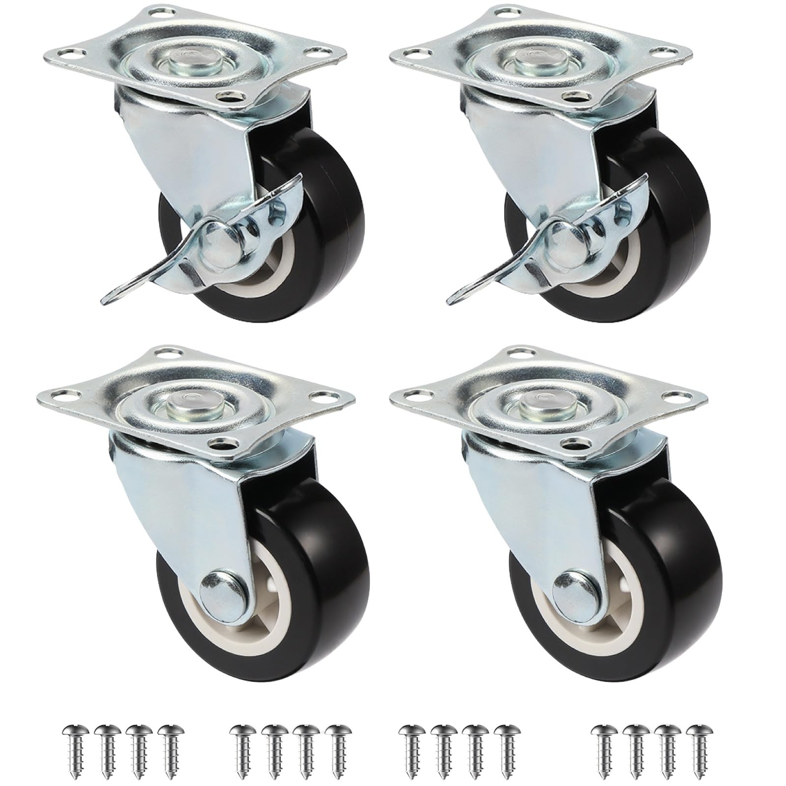 GYRAZXS Heavy-Duty PVC Cs Set of 4 1"/1.25"/2" Quiet Universal Wheels with Brake & Swivel Function Furniture Rollers for Trolleys & Heavy Loads