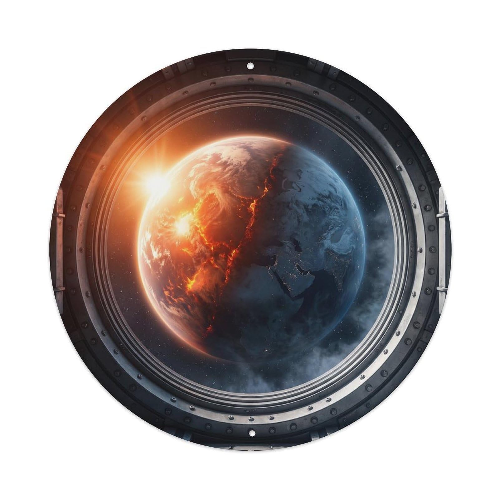 Tidally Locked World Porthole View Metal Tin Sign