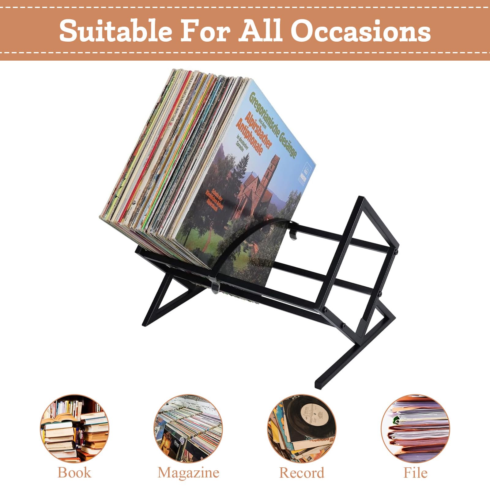 LPAMABA Espositore per Dischi in Vinile in Metallo,Supporto per Dischi in Ferro per CD,Scaffale per Dischi in Vinile, Contenitore per Dischi in Vinile per Libri, Album, Riviste, Documenti (Nero)