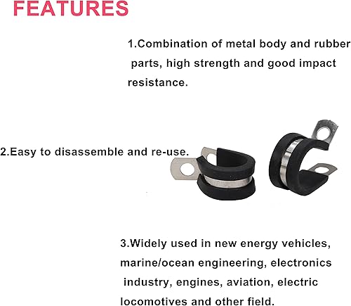 Miniatura 3 de cSeao Kit surtido de 52 abrazaderas para cables, de 14 a 34 pulgadas, con amortiguación de goma, acero inoxidable