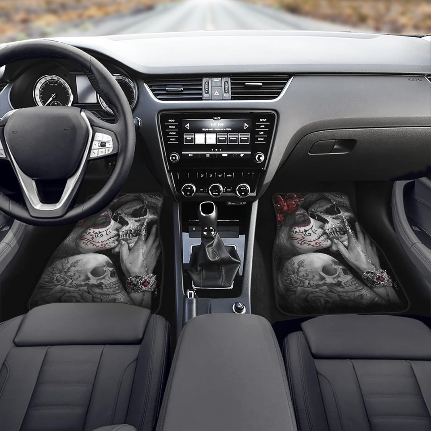 Love Sugar Skulls Car Floor Mats Custom Sugar Skeleton Lovers Girl with Rose Gothic Skull Flower Design Floor Mats for Cars Universal Front Rear Car Rugs Auto Car Accessories for Car Truck - Image 3