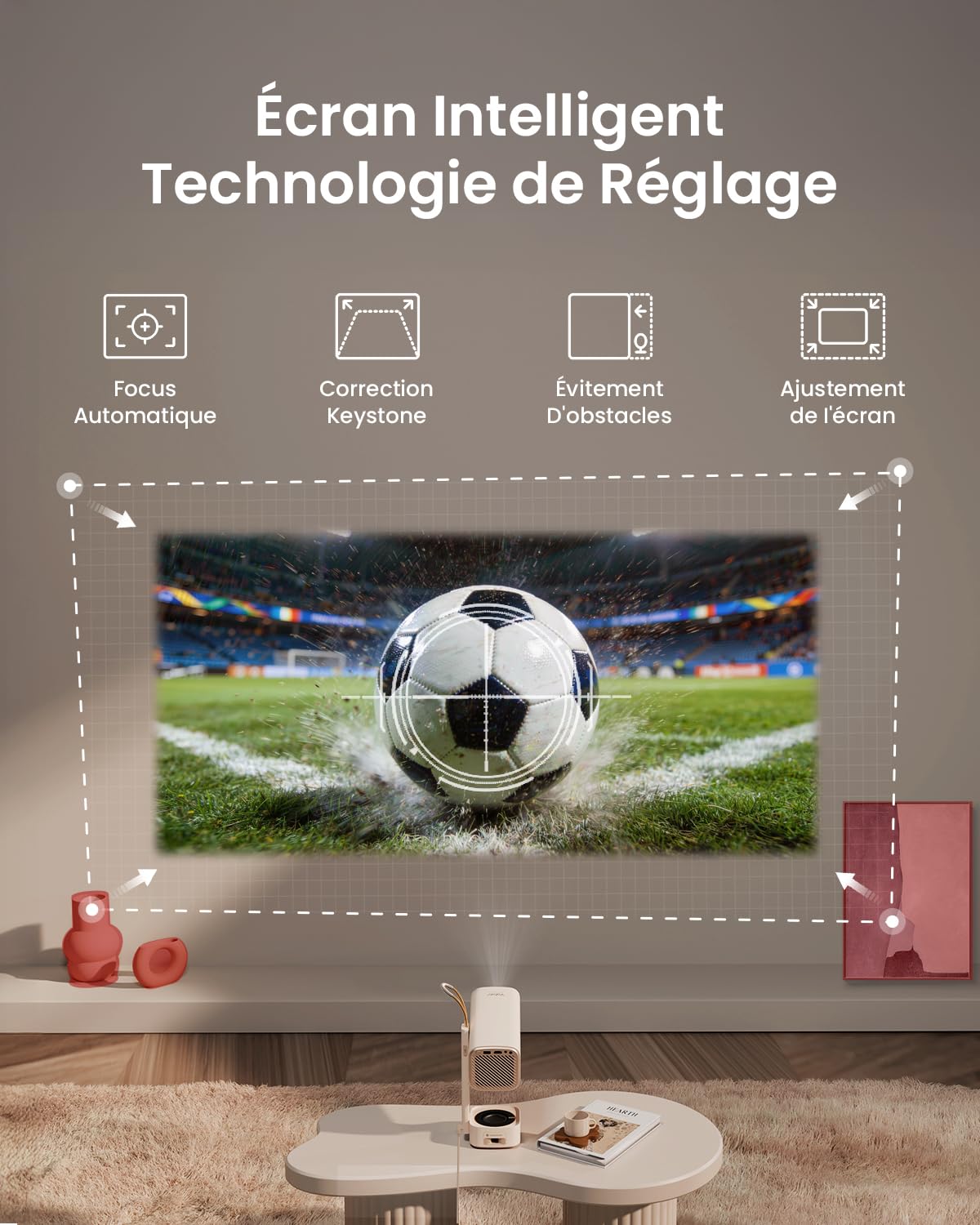 Vidéoprojecteur Portable YABER T1 Pro2 1080P FHD et HDR, Vidéoprojecteur WiFi Bluetooth avec Dolby Audio, Ajustement Automatique, Applications Intégrées, Home Cinéma pour USB/HDMI