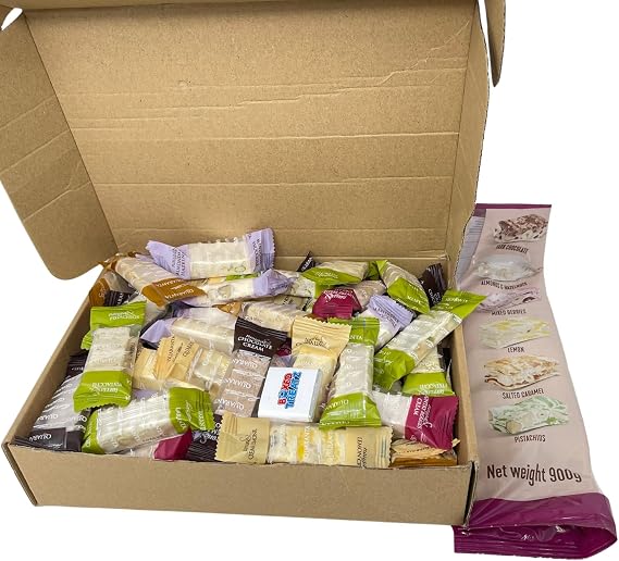 Assorted Italian Soft Nougat, 900g Traditional Italian Sweets Individually Wrapped Pieces 6 Different Flavours Italian Sweets Gift Box Boxed Treatz