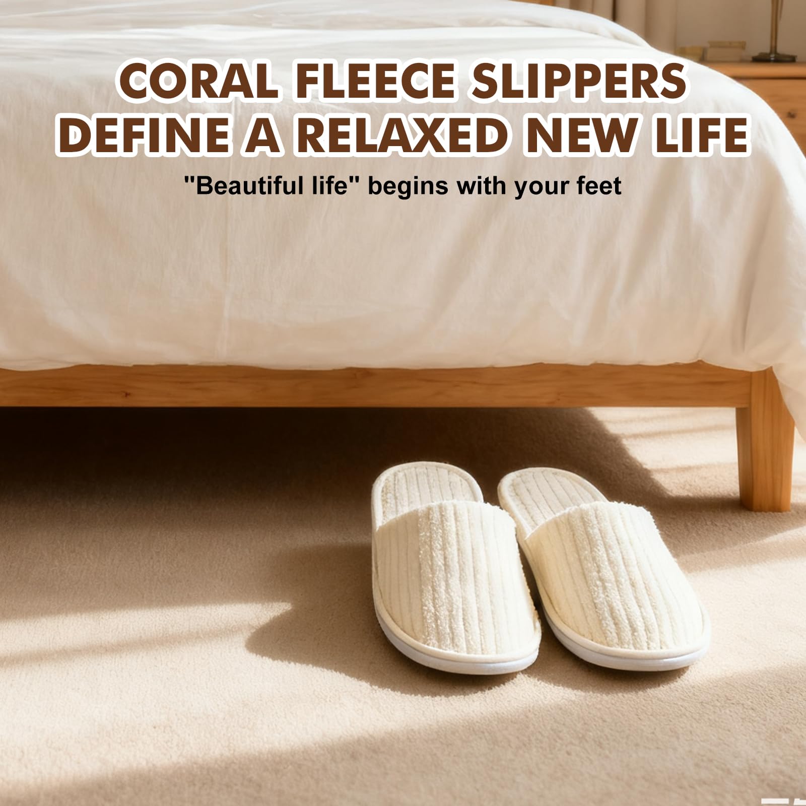 Lot de 10 paires de pantoufles de spa, antidérapantes, jetables, avec orteils fermés, en tissu éponge pour la maison, la chambre à coucher, la salle de bain, l'intérieur - Unisexe - Beige