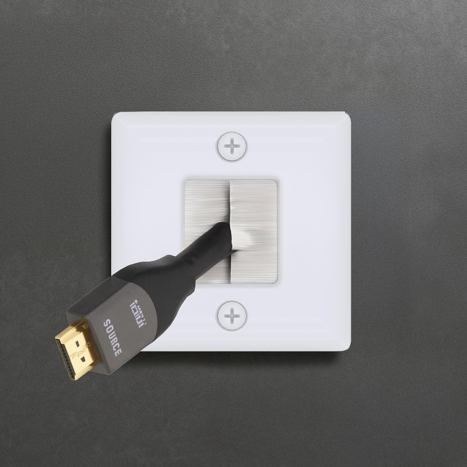 DataComm Electronics 1 3/4" Hole Saw Wall Plate with Brushes, In-Wall Cable Management for Low-Voltage Cables, Hides Multiple Cords, DIY-Friendly Cord Hider for Wall-Mounted TV and Camera