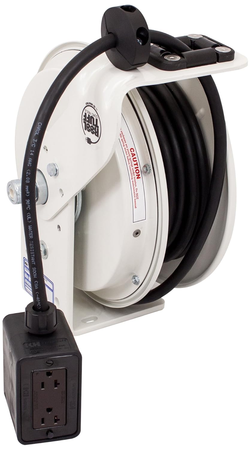 KH Industries RTB Series ReelTuff Power Cord Reel, 12/3 SJOW Black Cable and Four