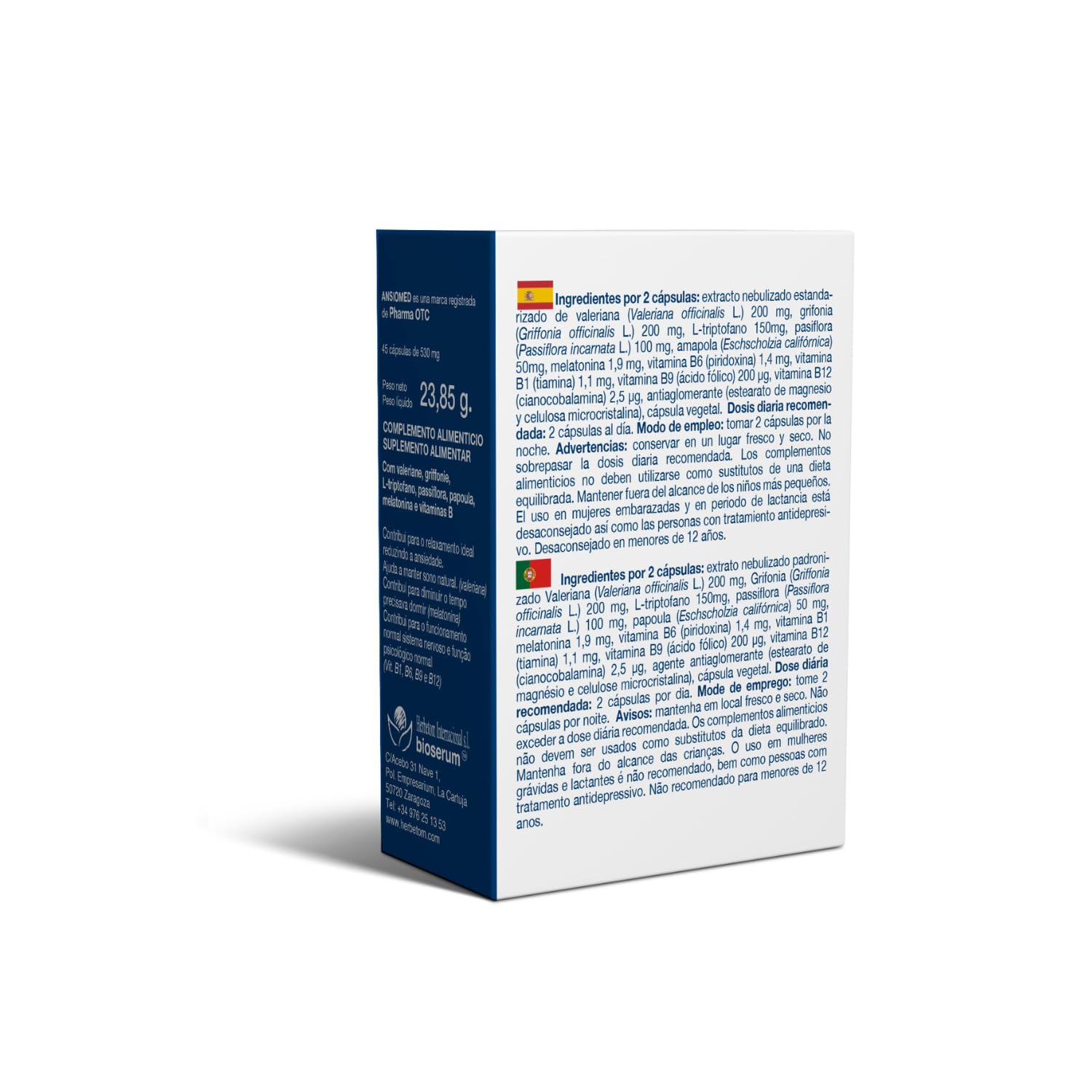 Ansiomed Noche 45 Cápsulas Pack 2 Unidades Ayuda Relajación Sueño Estrés Ansiedad Valeriana Triptófano Melatonina Pasiflora Vitaminas