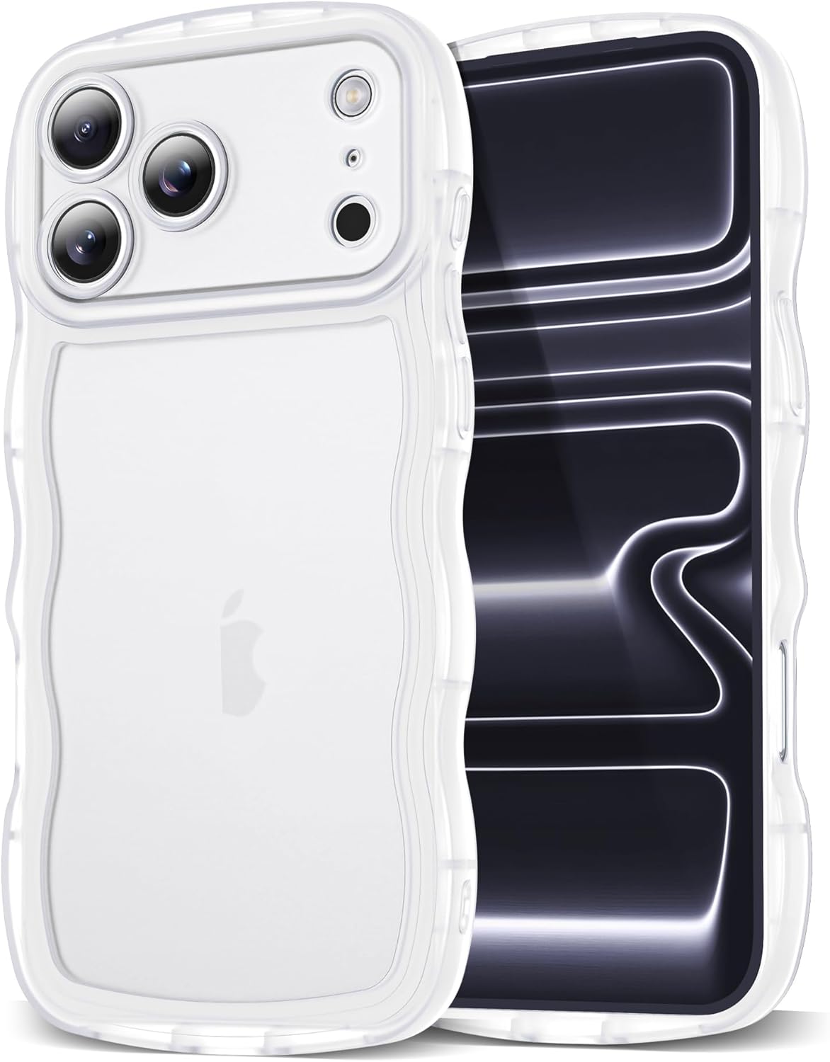 Compatible with iPhone 17 Pro Max Case 6.9" 2025, Cute Kawaii Curly Wave Frame Shape Soft Silicone Shockproof Protective Phone Cover for Women Girls, Clear