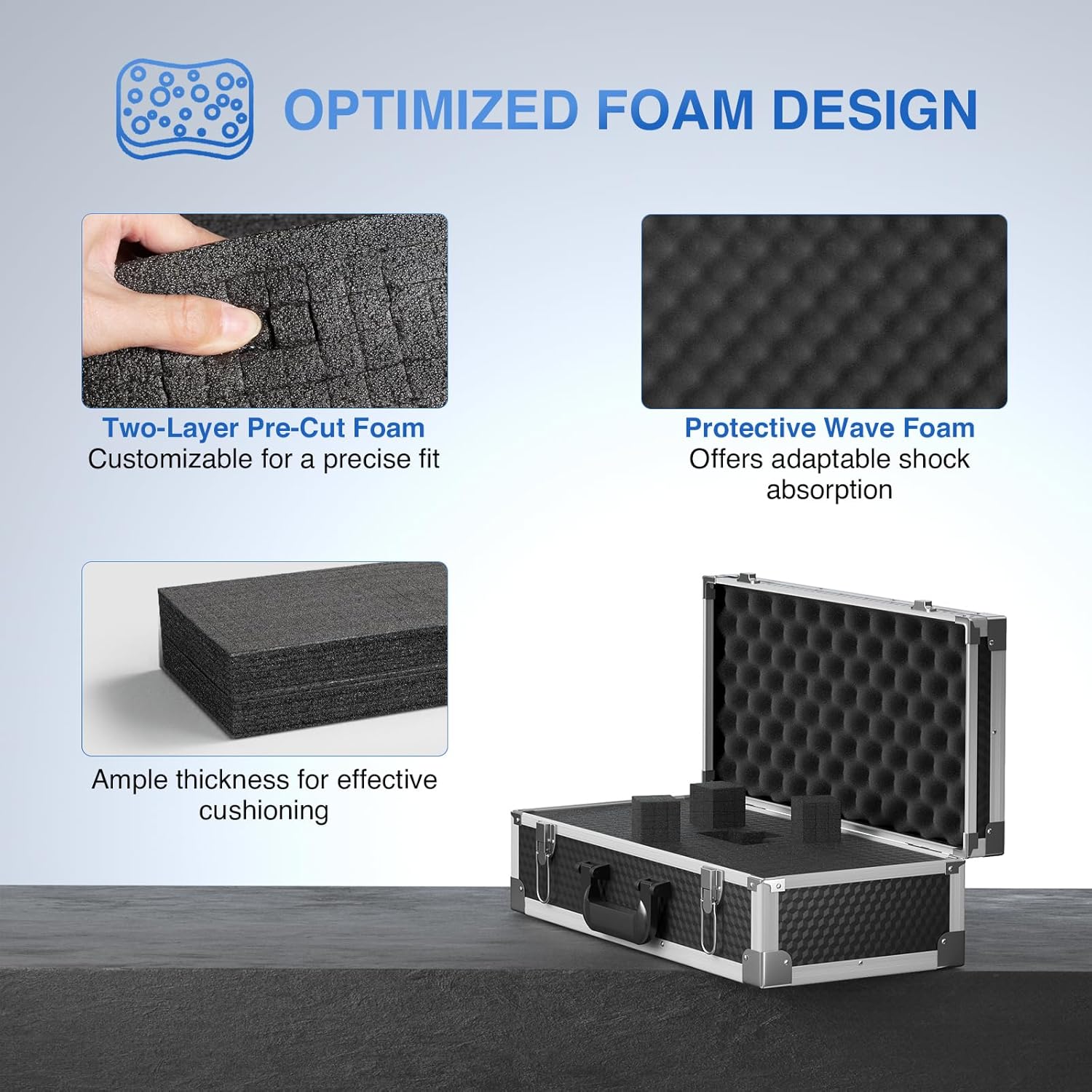 Phenyx Pro Aluminum Alloy Frame Carrying Case with Two-layer Pre-Diced Pick and Pluck Foam, Ideal Quad-Channel Wireless Mic Systems Transportation (Size Large 20.3 x 10 x 5.9 In) - Image 3