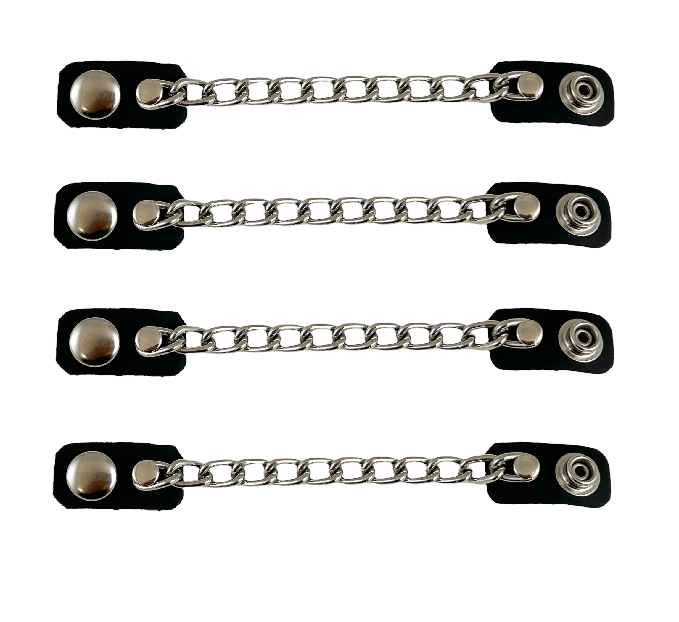 Black Bikers Vest Extender Mc Jacket Single Chain Leather Snaps 4 Pc Set (8)