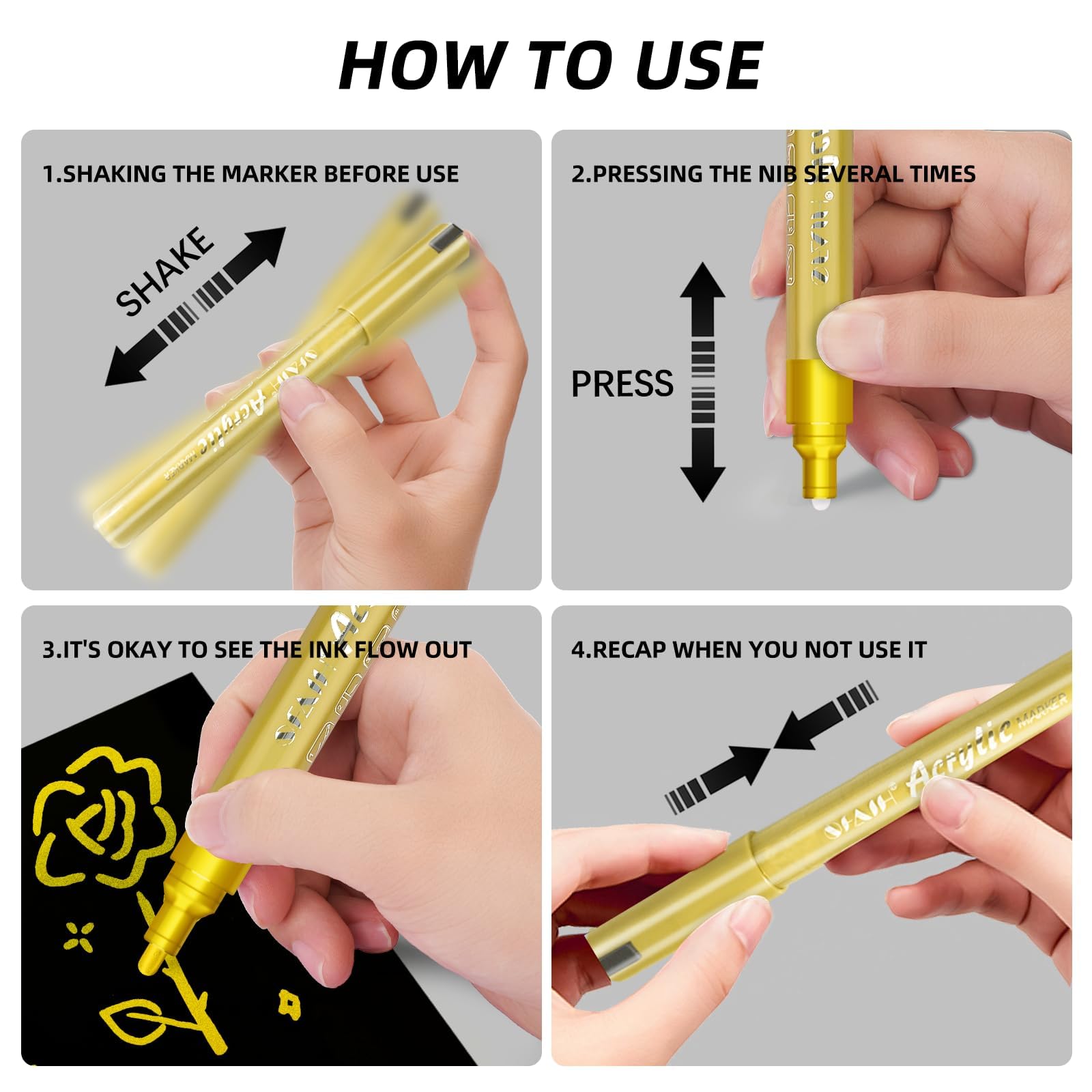 SFAIH Gold & Silver Acrylic Paint Markers - 8 Pack 2-3MM Medium Tip & 0.7MM Extra Fine Paint Pens for Rock Painting, Wood, Metal, Fabric, Plastic, Canvas, Glass, Ceramic, Diy Crafts