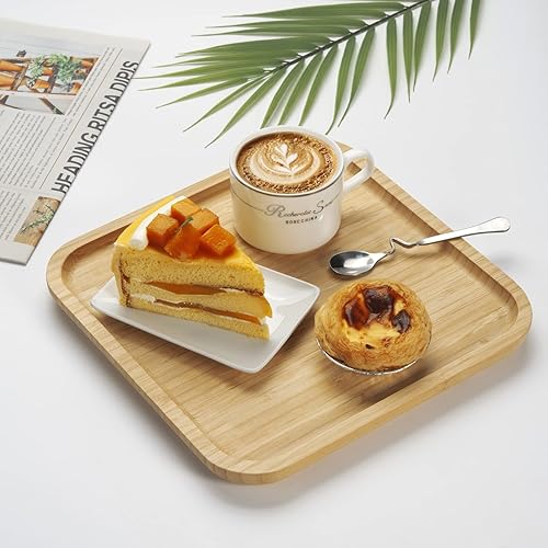 Miniatura 6 de YANGQIHOME Platos de bambú, bandeja cuadrada de madera, bandeja de servir de madera, tabla de servir charcutería, tabla de queso (9.8 pulgadas)