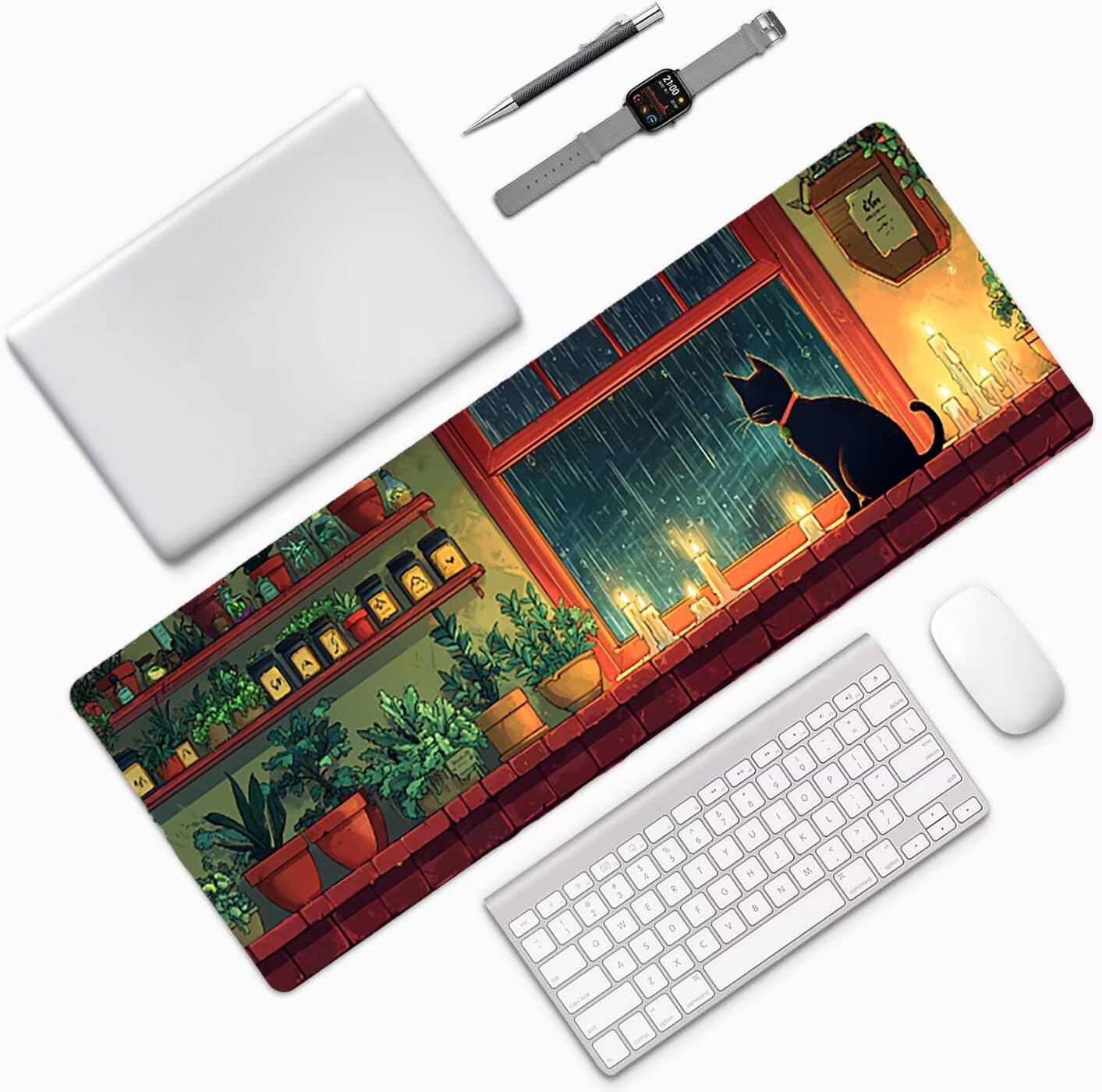 Lpfieonn Katze Großes Schreibtischunterlage, XXL Schreibtischunterlagen, Blau XXL Wasserdicht Gaming Mousepad mit Vernähter Rand und Rutschfeste Gummibasis, für Laptop/Hause/Büro 120x60cm PF-3661