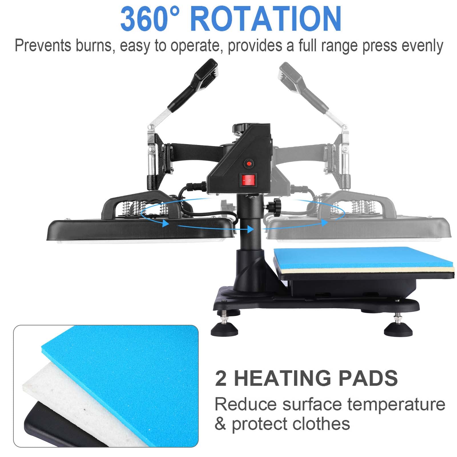 Whubefy Upgraded Heat Press Machine for Shirts 15 x 12 inch T Shirt Press Machine 360-Degree Swing Digital Shirt Printing Heat Transfer Sublimation