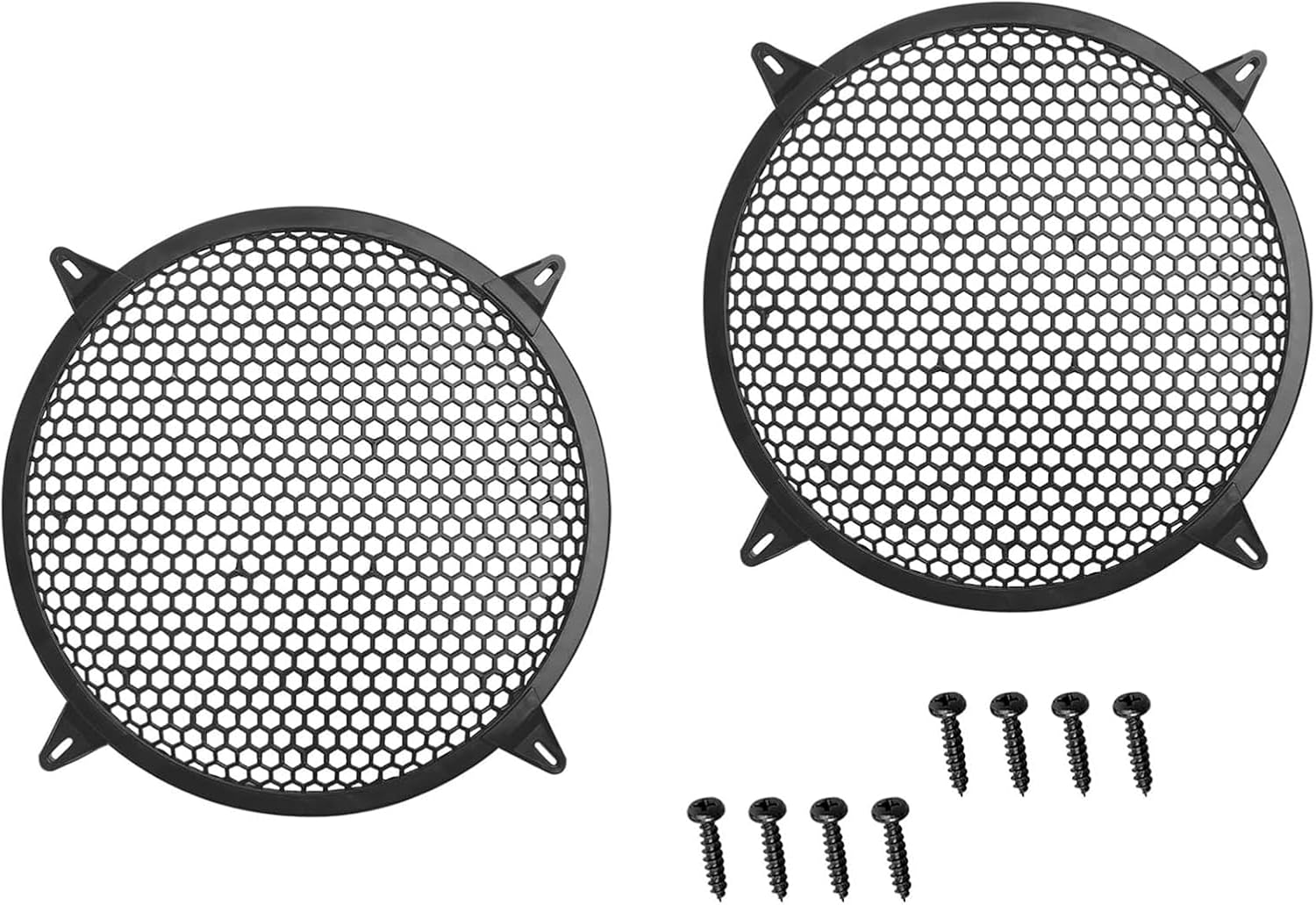 2 Pcs 12 Inch Speaker Grill Plastic Round Subwoofer Grill with 4 Pcs Clamps Waffle Protector Guard Speaker Cover Decorative Car Audio Grille Black