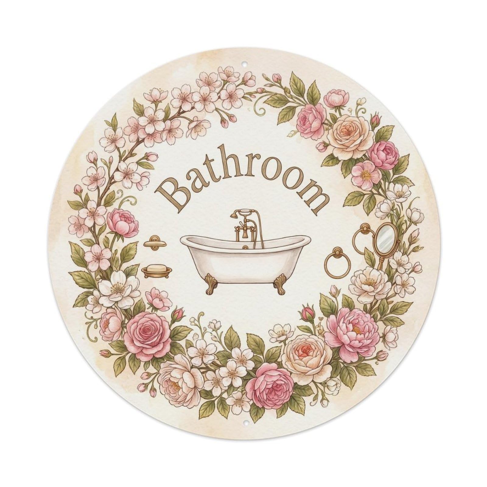Bathroom Cherry Romantic Bathroom Decor Vintage Metal Tin Sign Plaque Wall Decor for Cafe, Club, Garden Round Metal Poster 8x8Inch