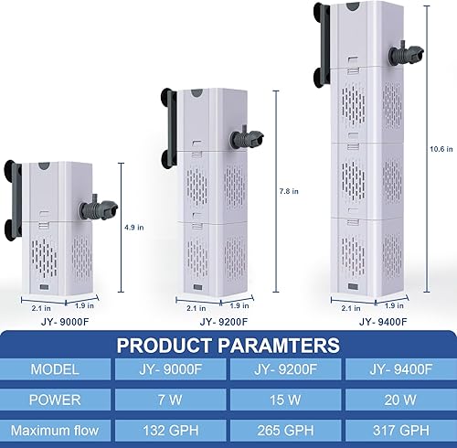 Miniatura 7 de Filtro de acuario 4 en 1 de 265 GPH, filtros de tanque de peces de 20 a 80 galones, filtro para tanque de peces con algodón bioquímico, cuentas de