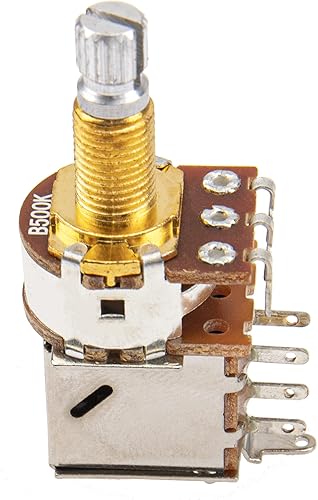 Miniatura 8 de 2 piezas Yootones A500K Push Push Push Guitar Potenciómetros Potenciómetros largos de cobre con eje dividido compatible con accesorios de guitarra