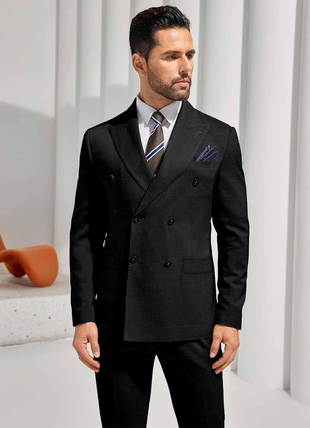 Mens Double Breasted Suit Slim Fit Solid Suit Jacket and Dress Pants 2 Piece Set Prom Wedding Suits for Men - Image 3