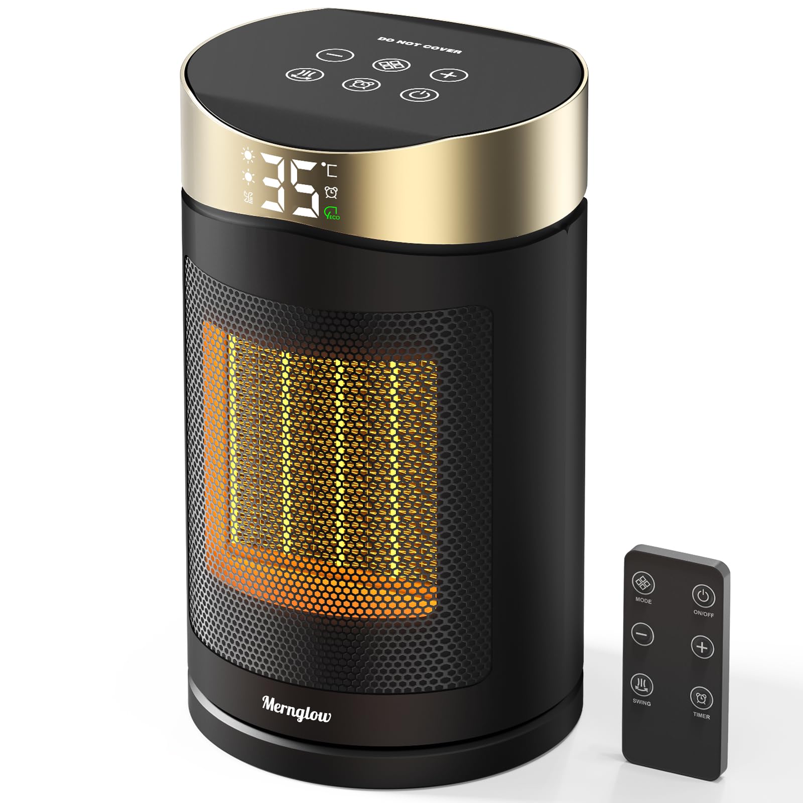 Electric Heater 1500W, Portable PTC Ceramic Fan Heater With Thermostat, 4Modes with ECO-Mode,12HTimer, 70°Oscillating, Overheat & Tip-Over Protection, Quiet Space Heater for Home & Office Use (Gold)