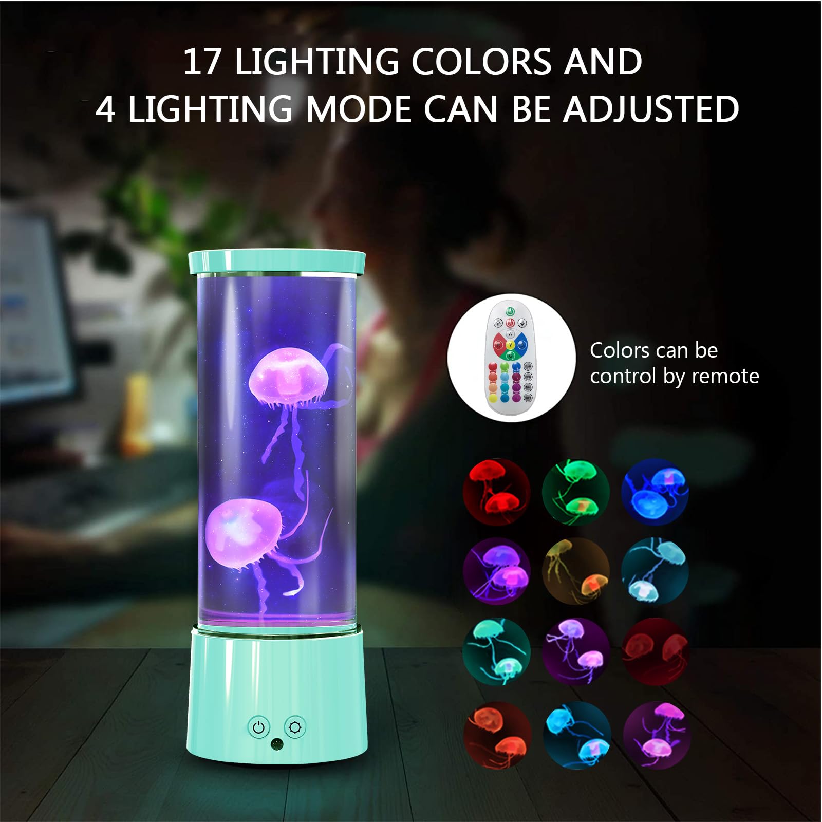 17 Farben Quallen Lavalampe, dimmbares LED Aquarium Nachtlicht für Kinder