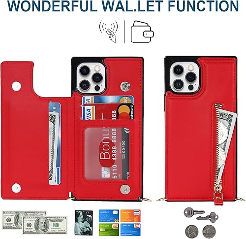 Miniatura 3 de Funda cruzada para teléfono iPhone 12  iPhone 12 Pro de cuero con tarjetero, funda protectora extraíble y ajustable con botón compatible con iPhone