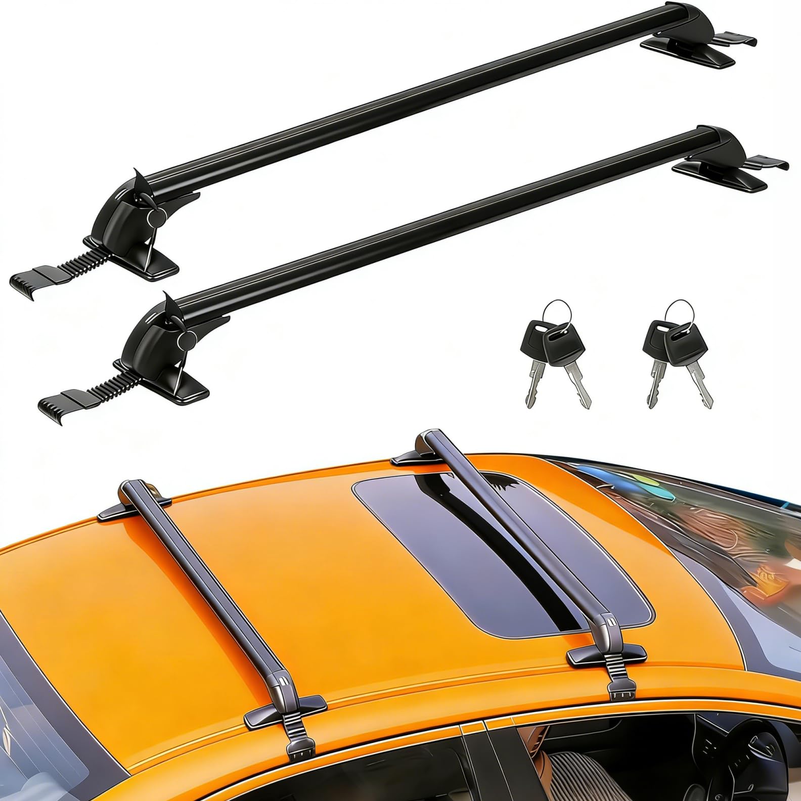Photo 1 of [PARTIAL SET; MISSING PIECES] 43" Universal Car Roof Rack, Upgraded Adjustable Window Frame Roof Bars Anti-Theft Lock Aluminum Crossbars Carrier Holders Brackets for Car Without Side Rails
