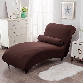 Printed Armless Chaise Lounge Indoor Slipcover Stretch Chair Covers for Living Room Bedroom Stretch Armless Lounge Chaise Slipcover, One Size,Brown,2pc