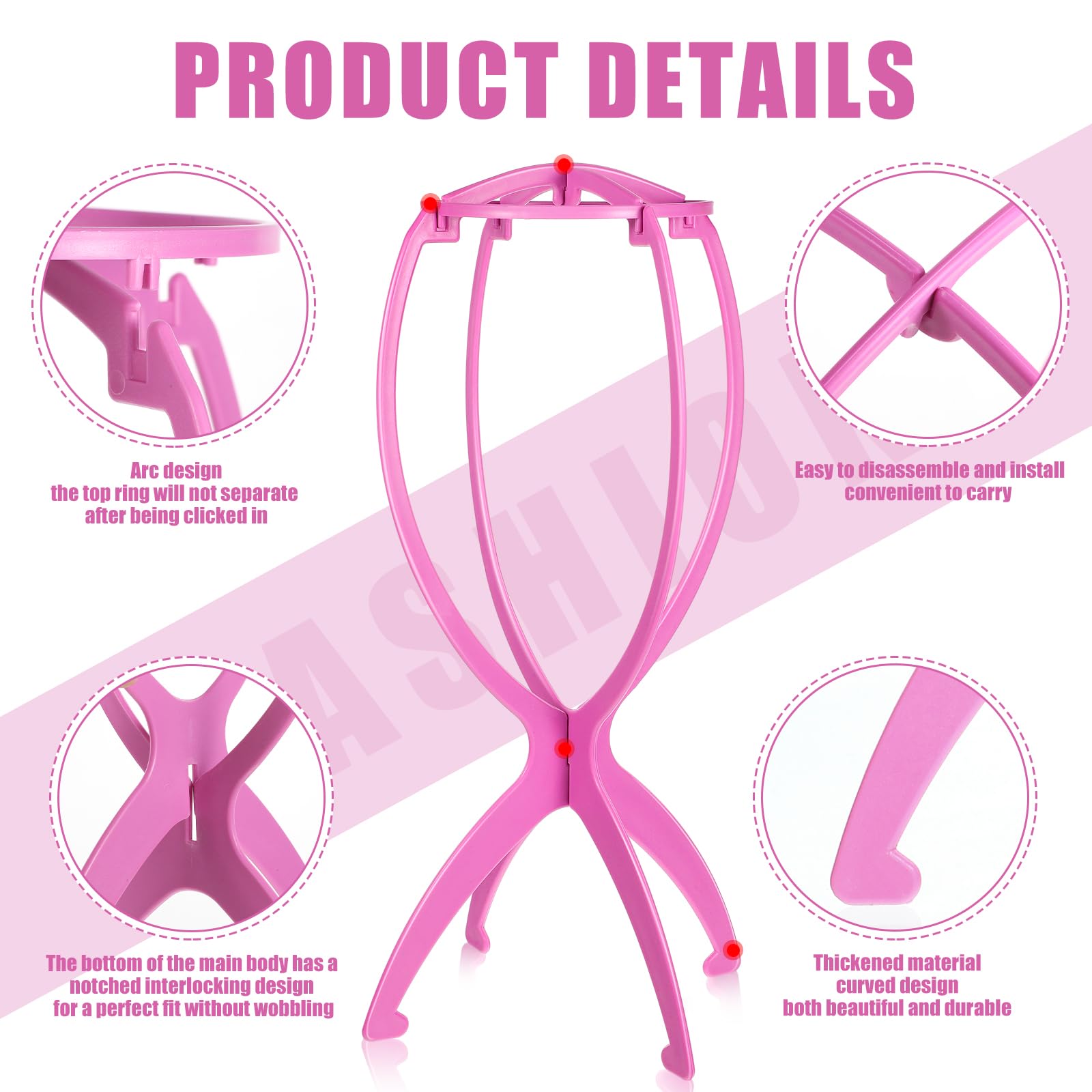 obeoby Perückenständer, 2 Stück, tragbarer Perückenhalter, rosa Perückenkopf-Ständer für alle Perücken, Reiseperücken
