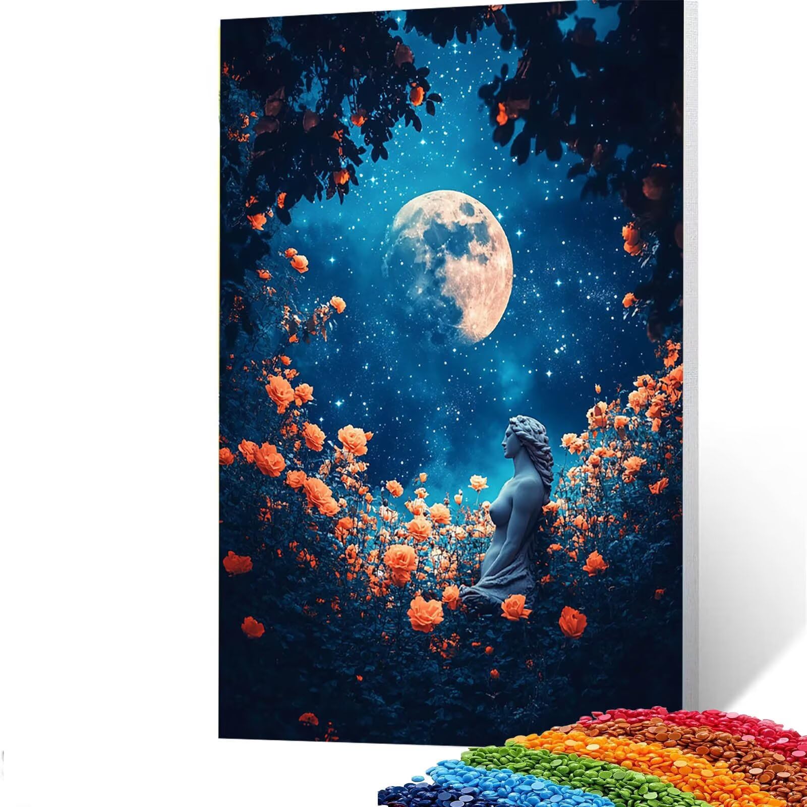 Zestawy artystyczne do rzeźbienia w kamieniu, dla dorosłych, DIY, okrągłe pełne wiercenie 5D, księżyc, zestaw do malowania diamentami dla dzieci, początkujących, 86 x 48 cm, sztuka klejnotów, haft