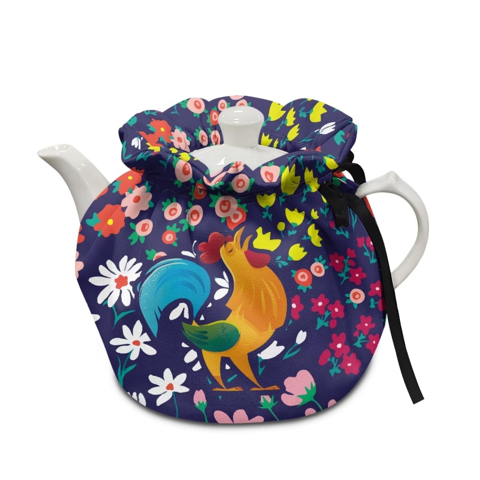 Colorful Rooster Tea Cozy for Teapot Insulated Kettle Cover, Thermal Insulation Breakfast Pot Cover Easy to Clean Home Decor