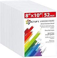 Simetufy 52 Pack 8x10 Pre-Primed Canvas Panels - 100% Cotton Boards for Acrylic Oil Painting, Art Supplies Kids Adults