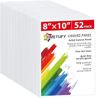 Simetufy 52 Pack 8x10 Pre-Primed Canvas Panels - 100% Cotton Boards for Acrylic Oil Painting, Art Supplies Kids Adults