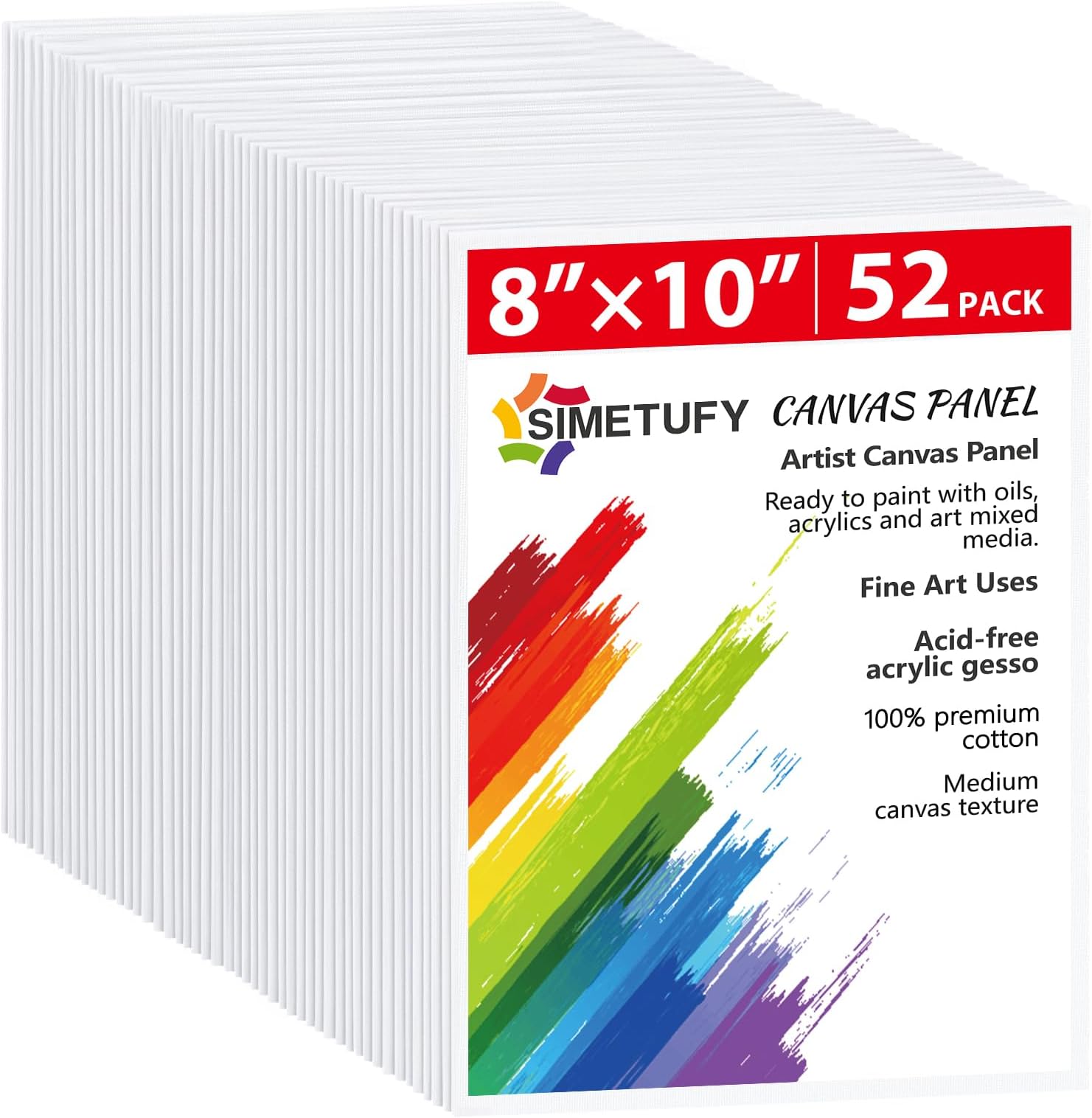 Simetufy Superise Canvas Panels, 52 Pack - 8x10 Inch Canvas Value Pack, Artist Blank Canvas Boards for Painting, 100% Cotton with Recycled Board Core, for Acrylic, Oil, Other Wet or Dry Art Media