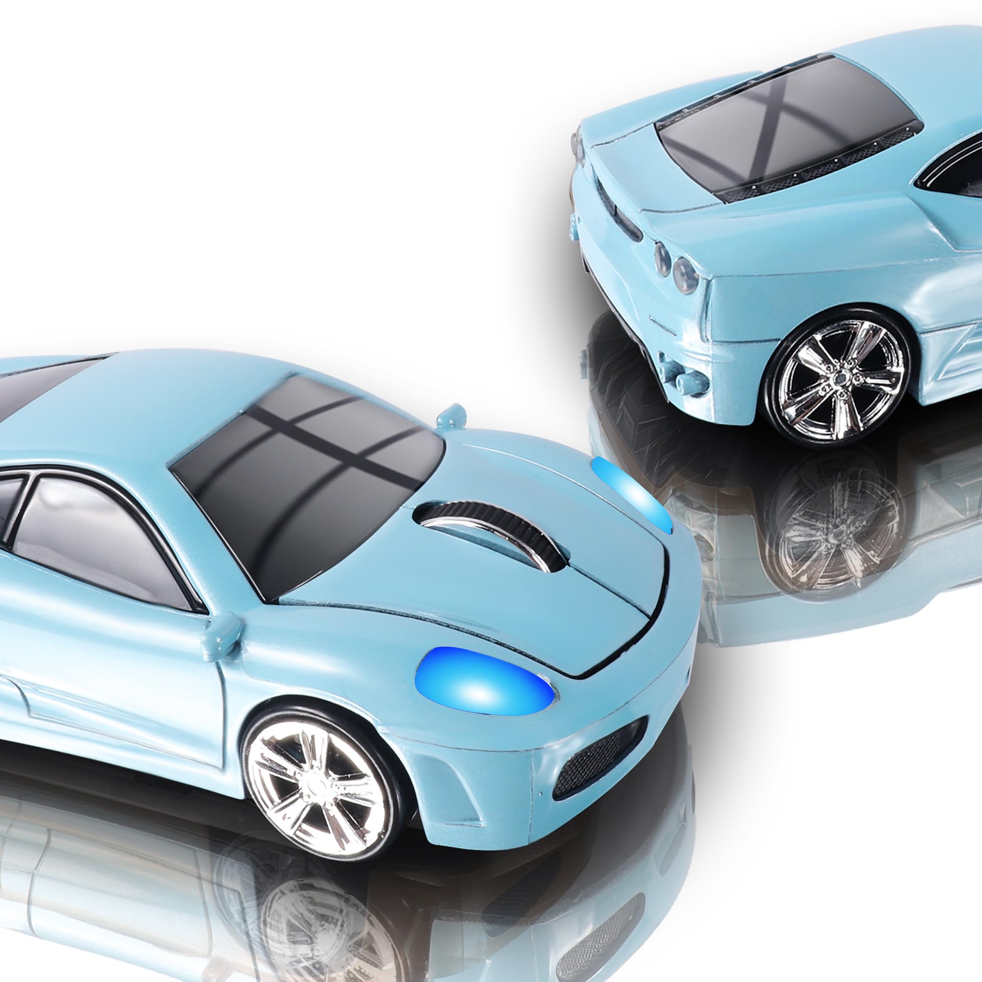 elec Space Wireless Mouse 2.4GHz Cool Sport Car Shape Wireless Mouse Optical Cordless Mice with USB Receiver for PC Laptop Computer 1600 DPI 3 Buttons (Light Blue)