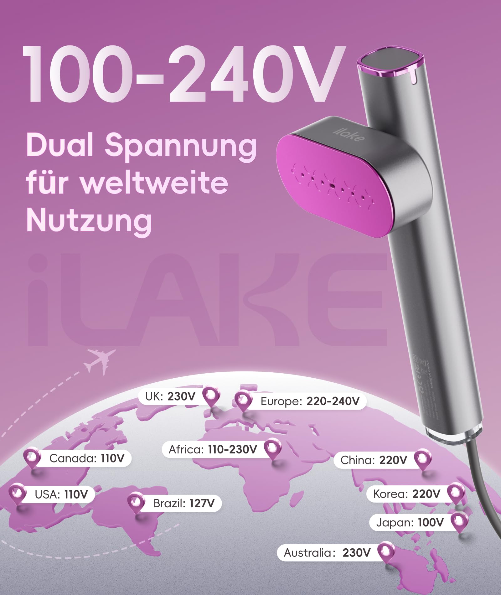 Dampfglätter für Kleidung, Handheld 100-240V Dual Voltage Travel Dampfglätter, 1000W und 120ML Wassertank Tragbarer Dampf & Bügeleisen 2 in 1 für Geschäftsreisen Zuhause, Grau