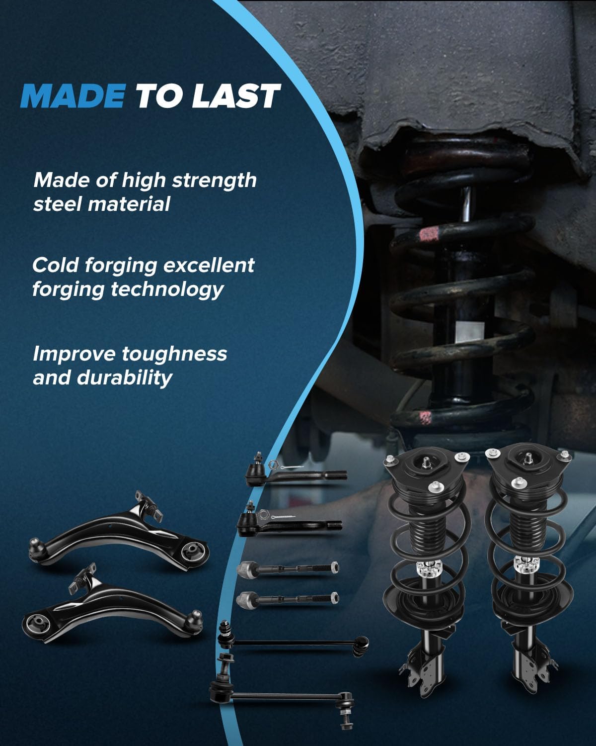 Struts Shock suspension kit for 2008 2009 2010 2011 for Nissan Rogue Front Complete Struts Assembly Control Arm Stabilizer Bar Link Tie Rod End 10 Pcs, 172608,11733 172609（Only Fit FWD）